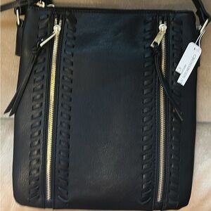 Black Crossbody Bag with Gold Zippers